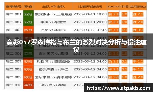 竞彩057罗森博格与布兰的激烈对决分析与投注建议